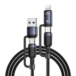 Cable USB-C 4 en 1 Reforzado 60W 1.2m para iPhone Tipo C y Micro USB Negro | Slim Company