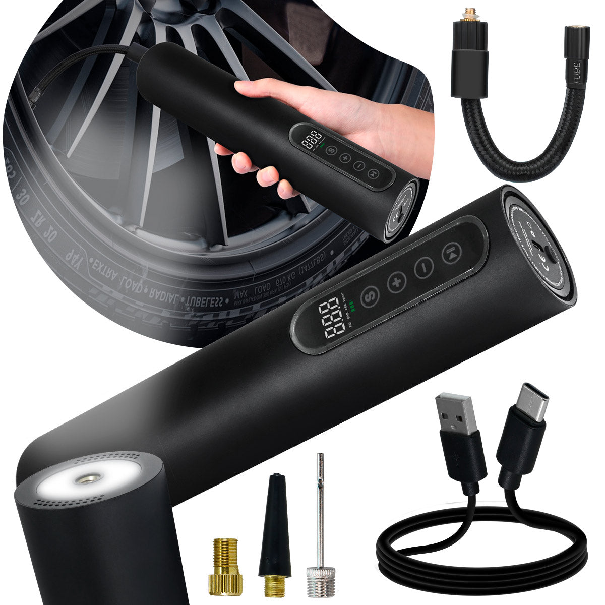 Compresor de Aire Digital USB-C Portátil Modelo C2813 Negro | Slim Company