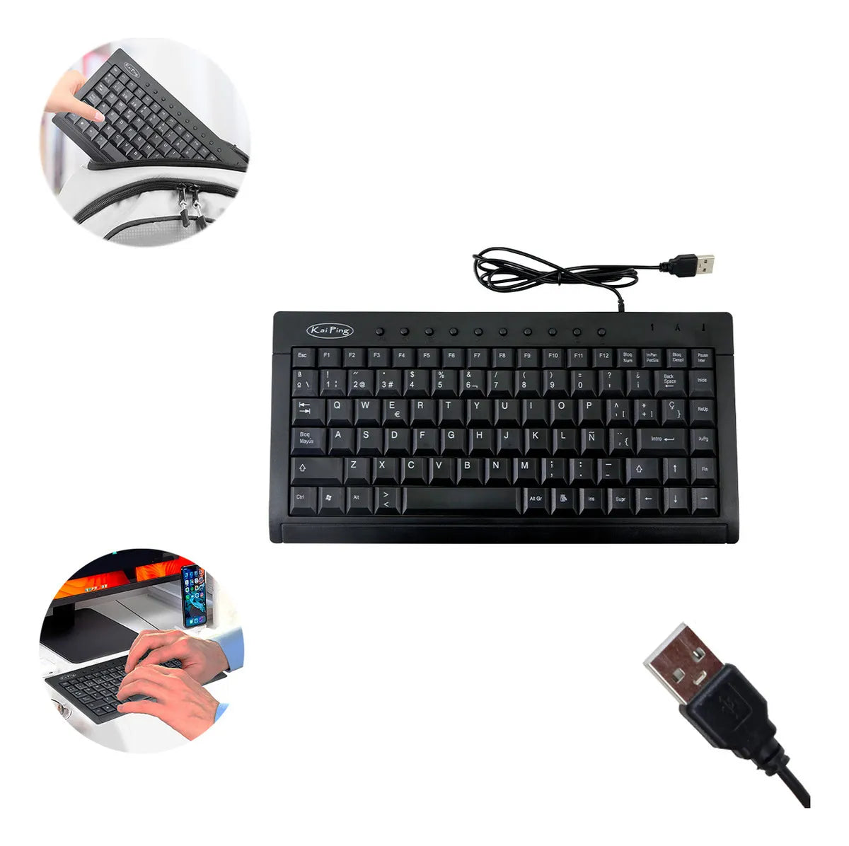 Mini Teclado USB Multimedia en Español para PC y Laptop Negro | Slim Company
