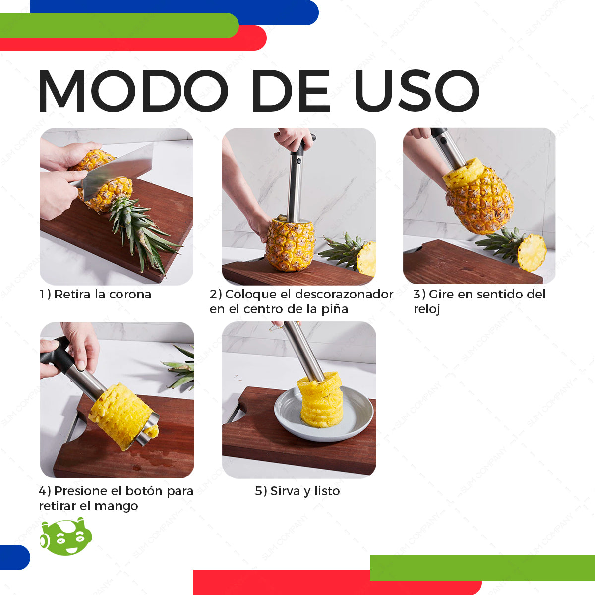 Descorazonador y Cortador de Piña de Acero Inoxidable Negro | Slim Company