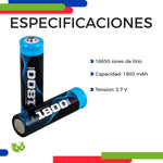 2pz Pila 18650 3.7V Batería Recargable 1800mAh | Slim Company