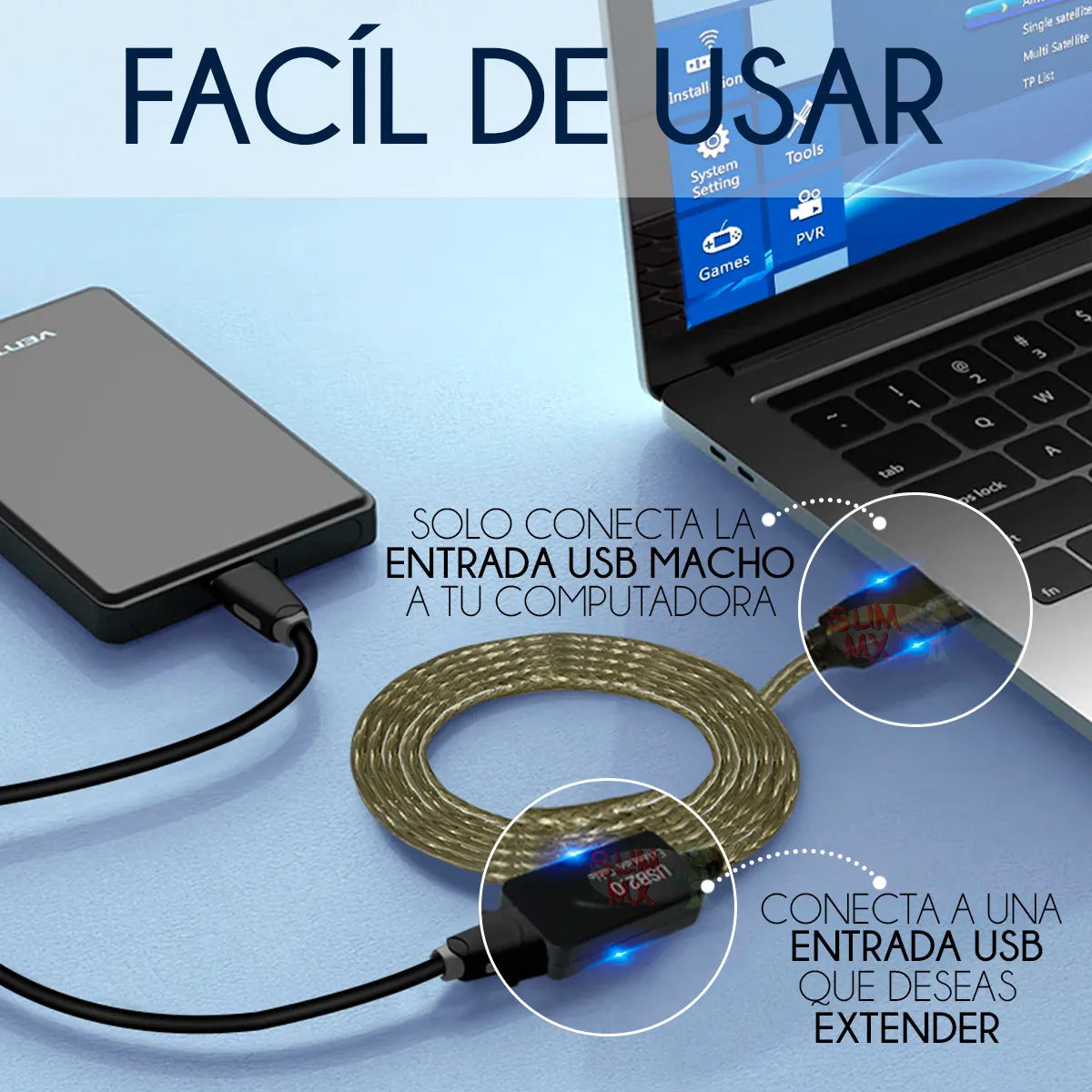 Cable Extensión USB Activa 2.0 Macho a Hembra 15 m 480 Mbps Negro | Slim Company