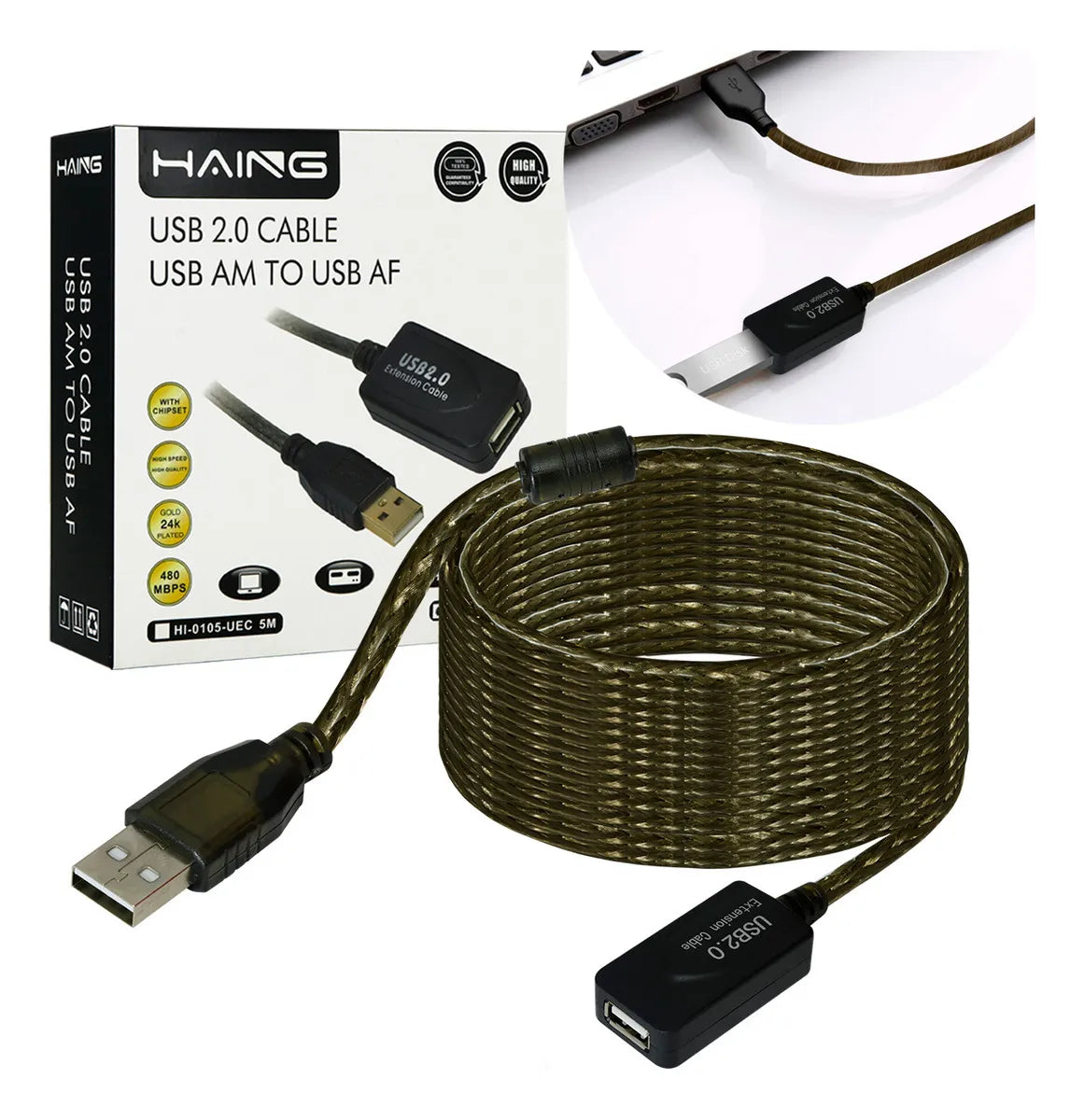Cable Extensión USB Activa 2.0 Macho a Hembra 10 m 480 Mbps Negro | Slim Company