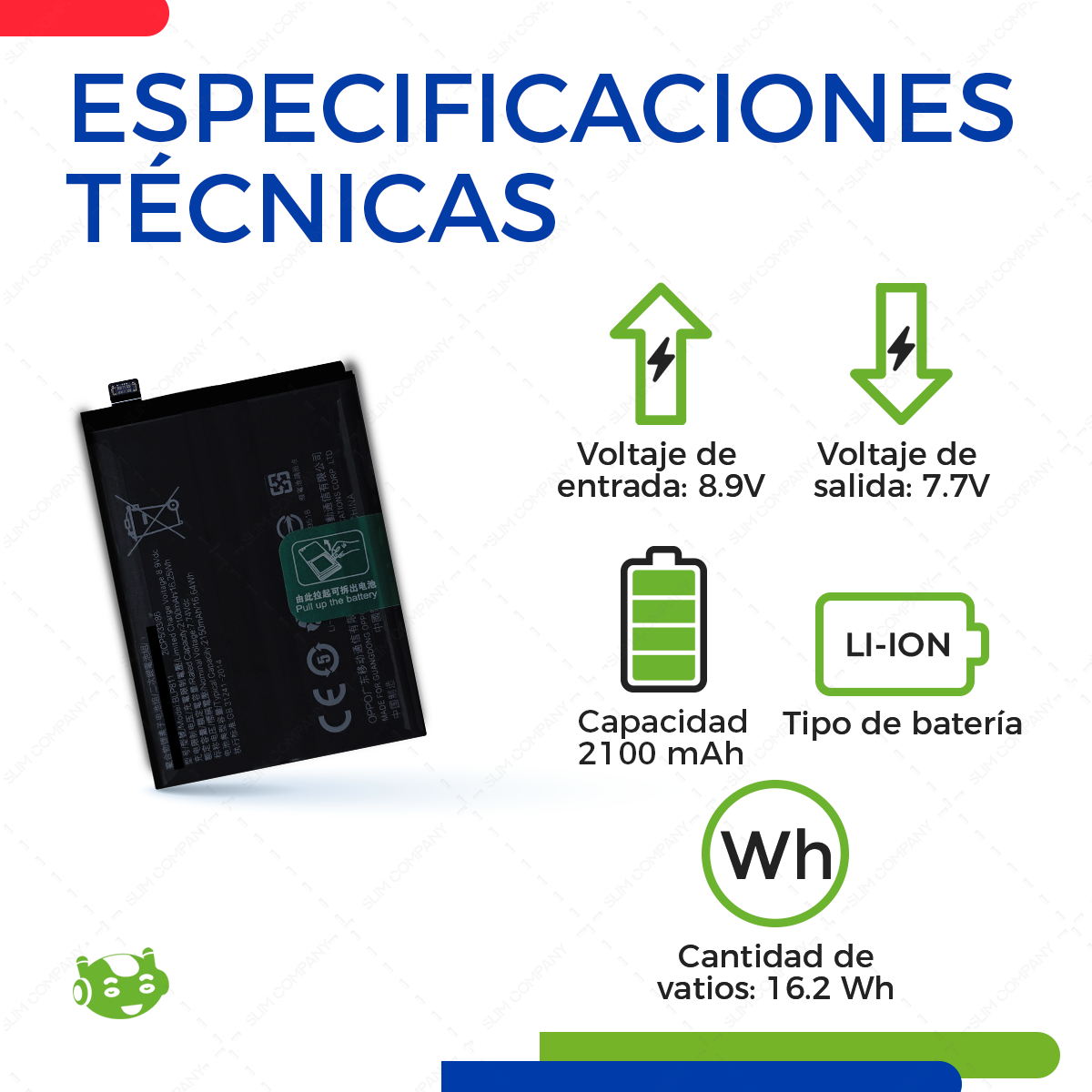 Batería para Oppo Reno 5 5G / Find X3 Lite Modelo BLP811 | Slim Company