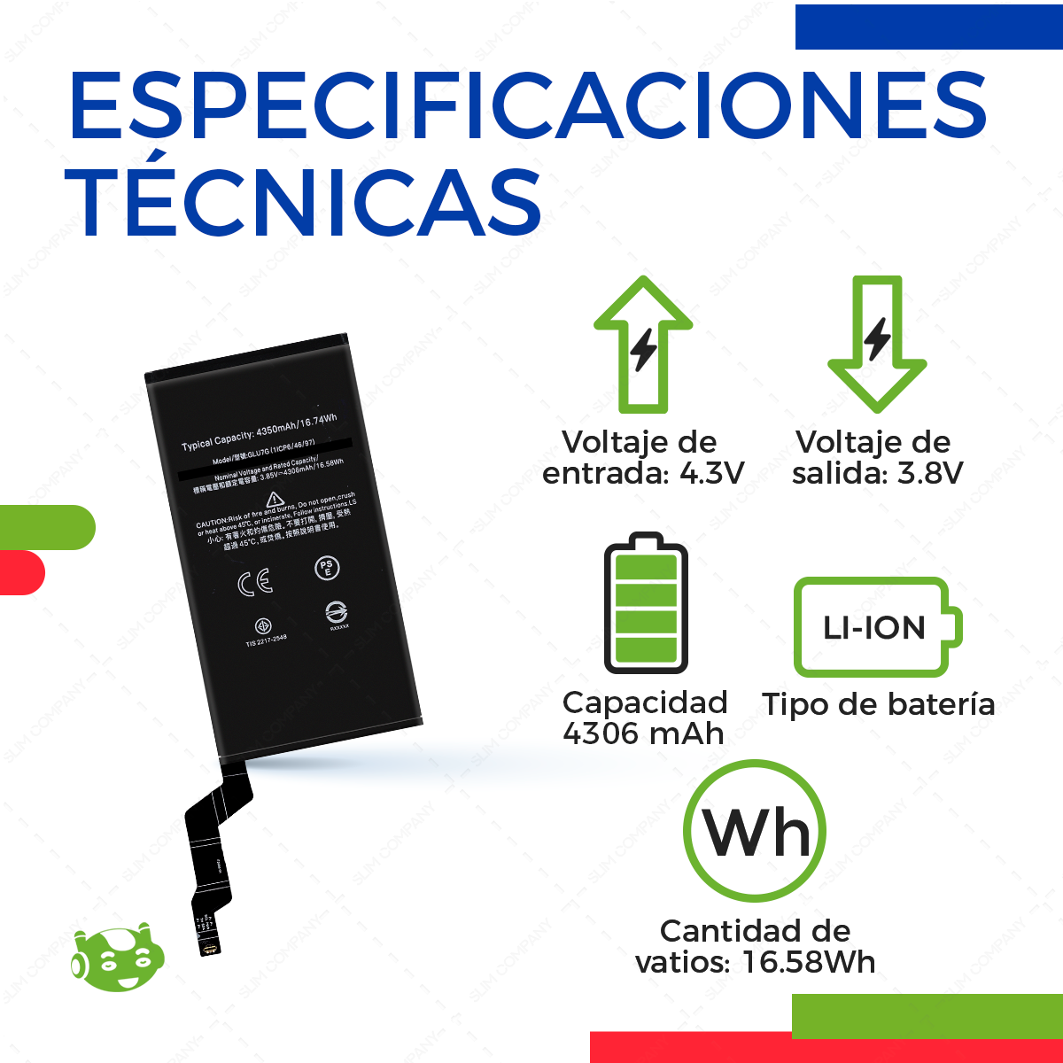 Batería para Google Pixel 6a Modelo GLU7G | Slim Company