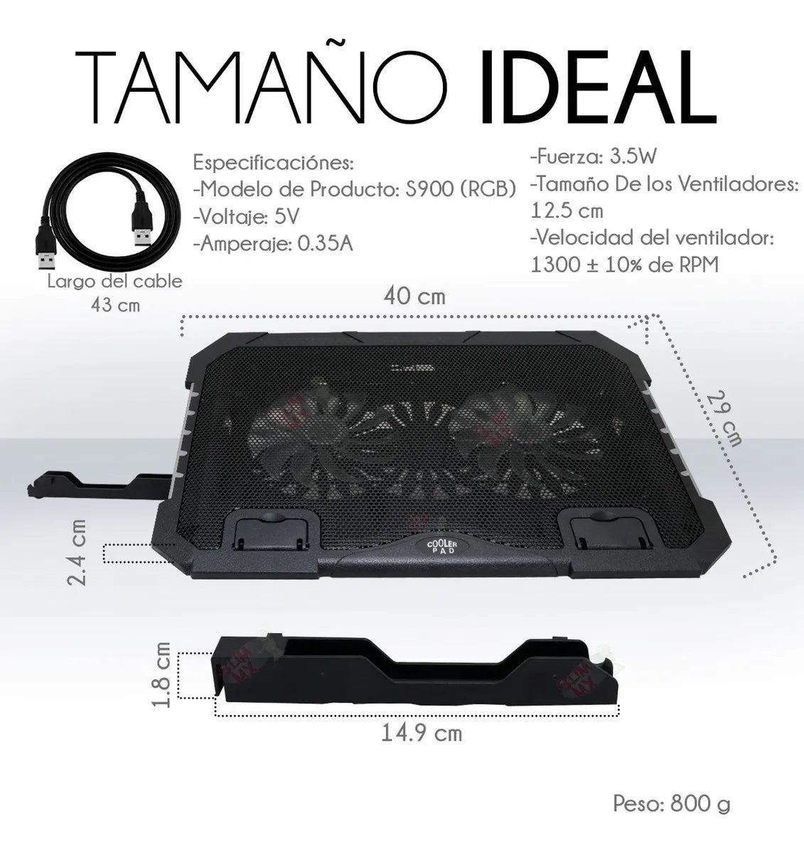 Base Enfriadora para Laptop Antideslizante con 2 Ventiladores RGB | Slim Company