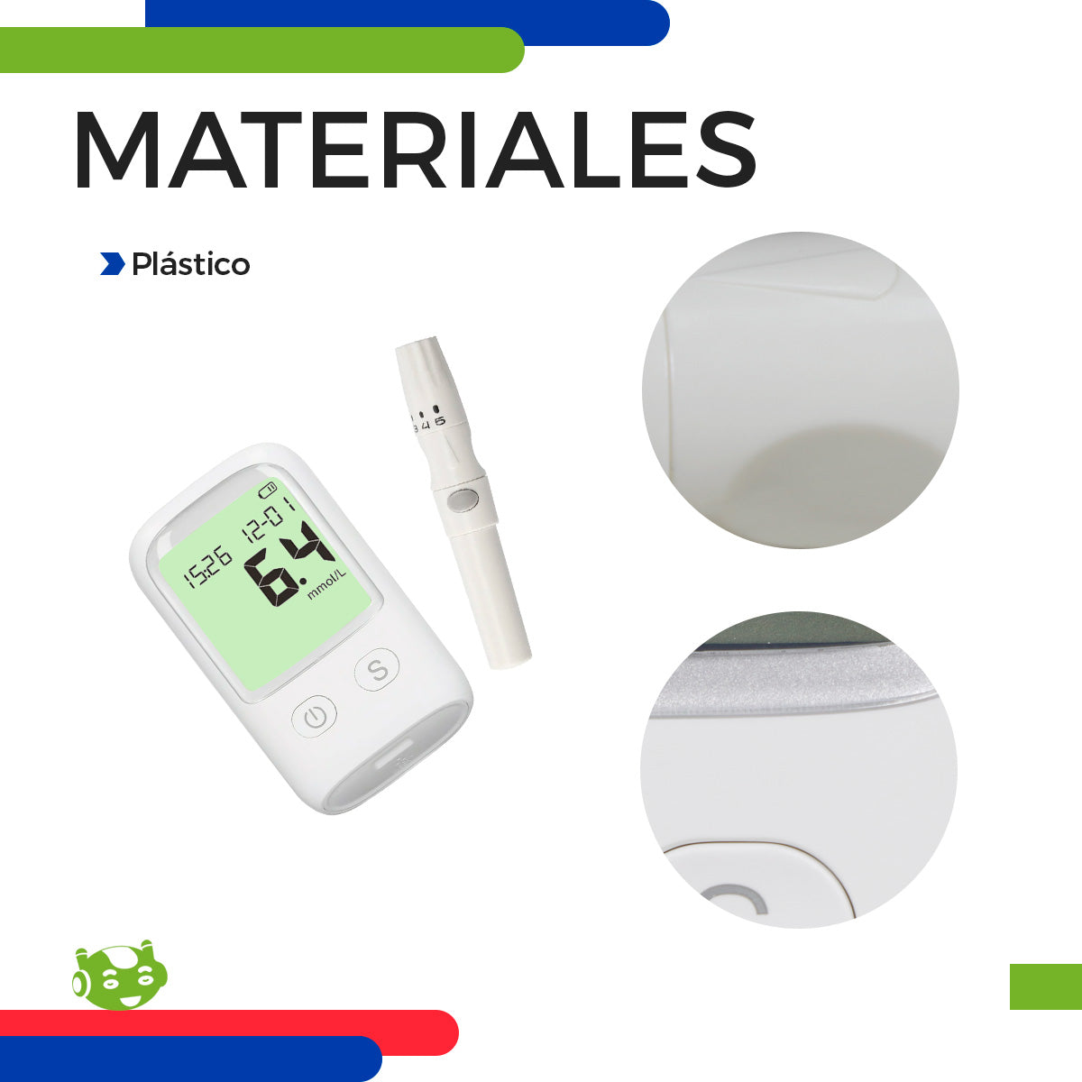 Medidor de Glucosa en Sangre Glucómetro con Tiras Reactivas Blanco | Slim Company