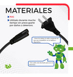 Cable de Corriente Dos Polos para Cargador de Laptop 1.5 m Negro | Slim Company