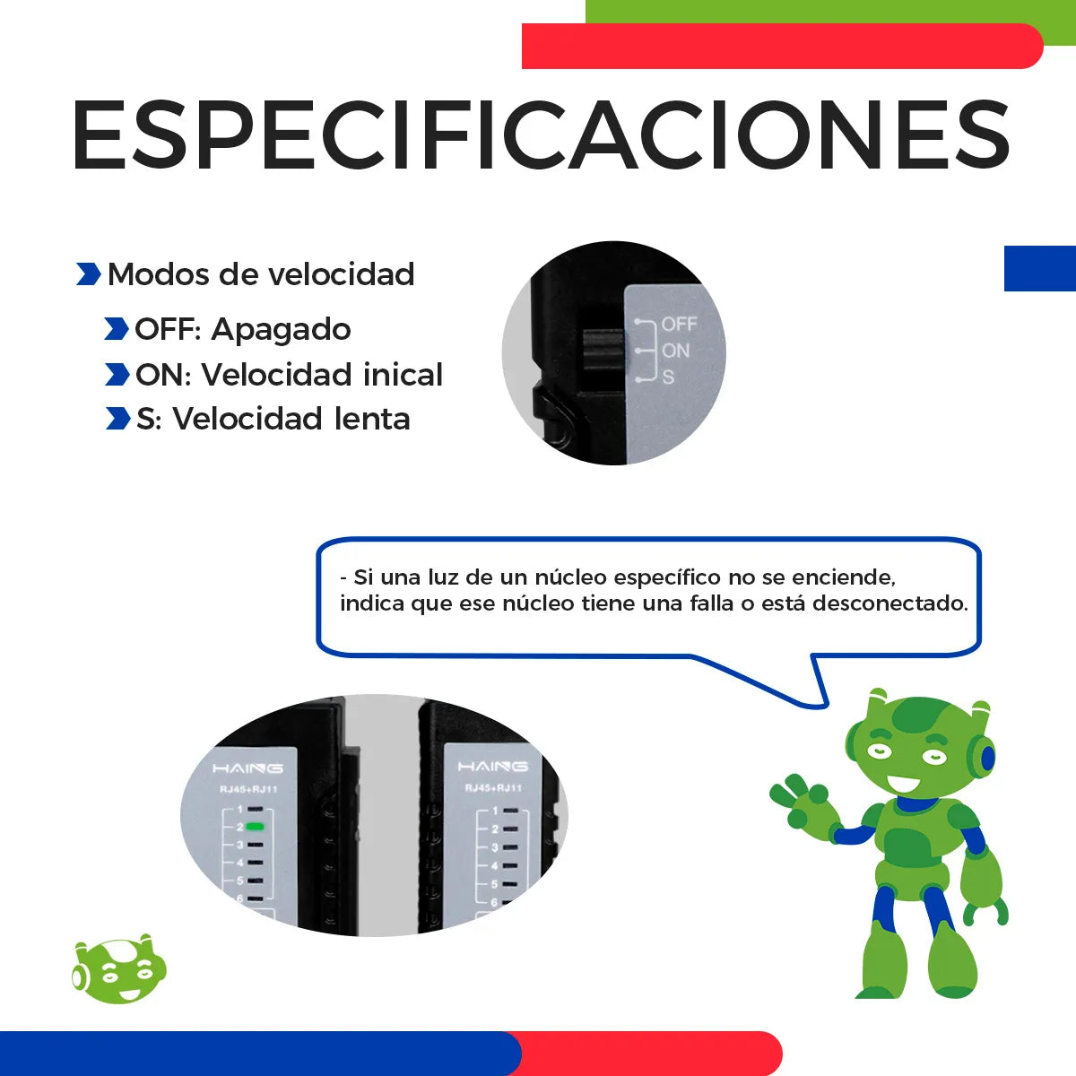 Tester Probador de Cable de Red RJ45 RJ11 Ethernet y Telefónico | Slim Company