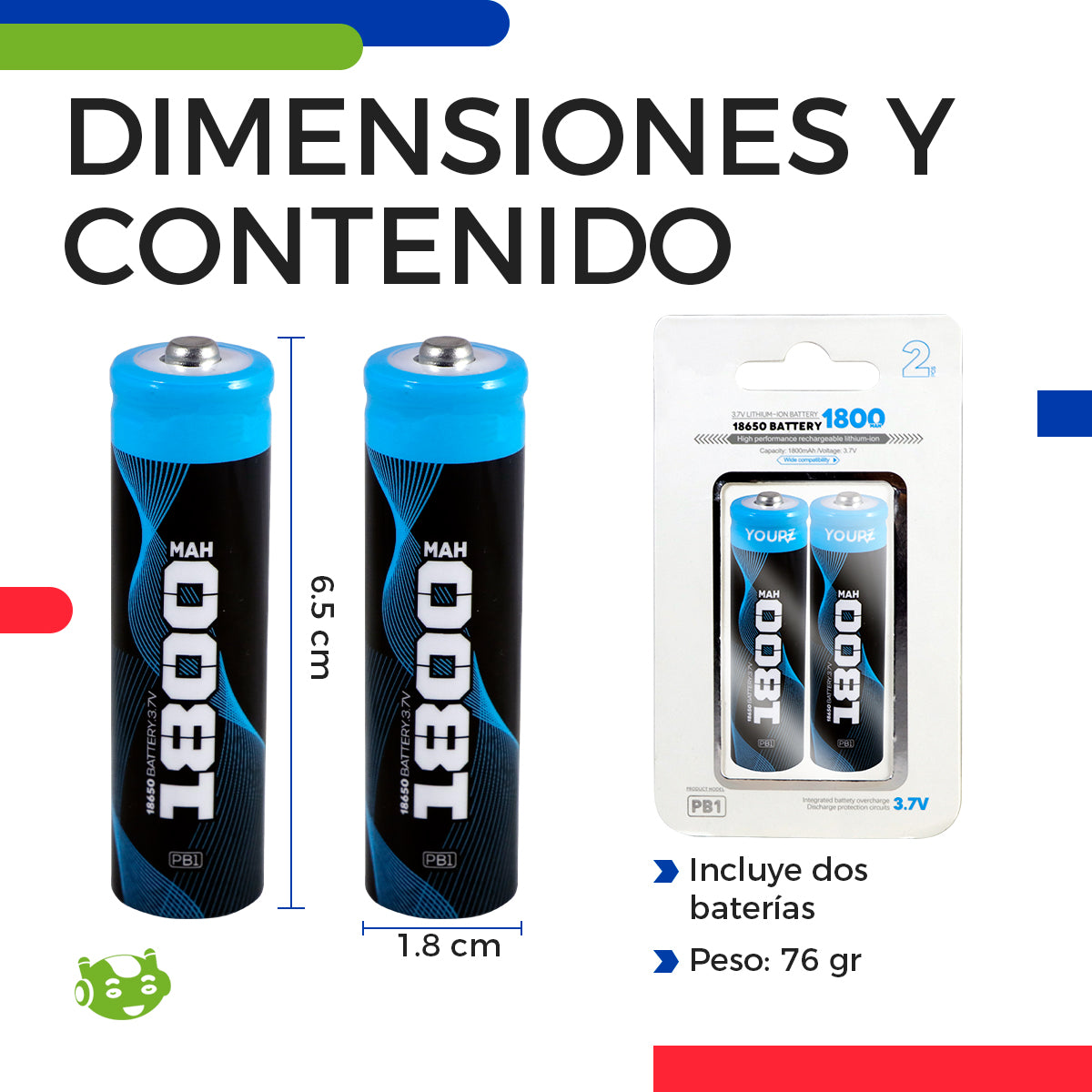 2pz Pila 18650 3.7V Batería Recargable 1800mAh | Slim Company