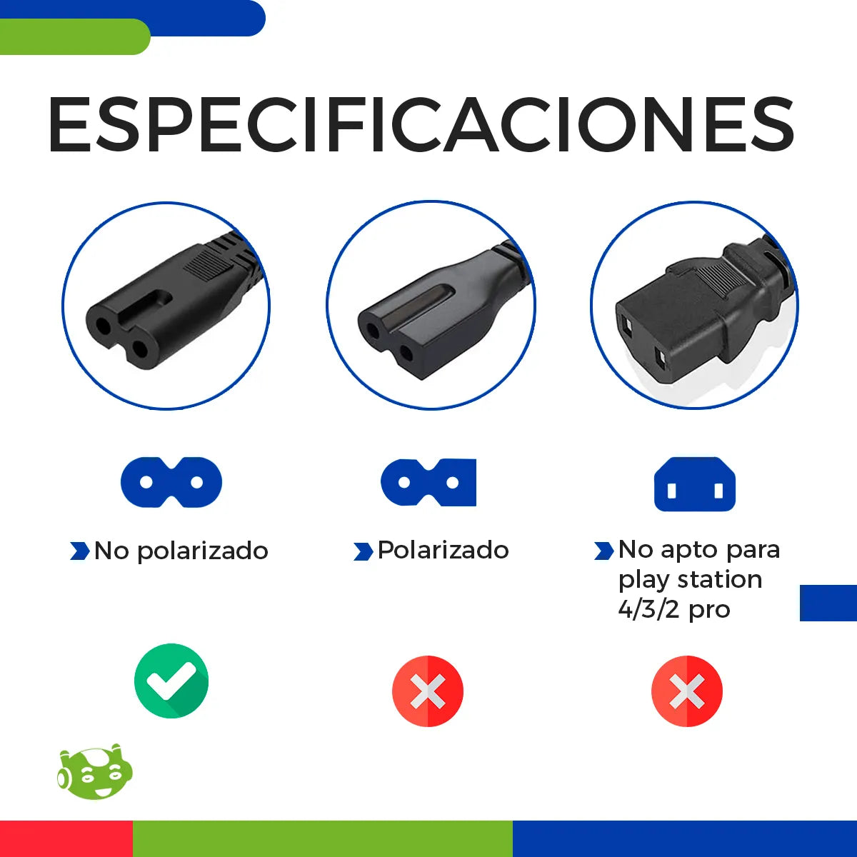 Cable de Corriente Dos Polos para Cargador de Laptop 1.5 m Negro | Slim Company