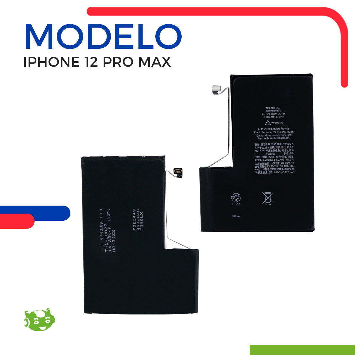 Batería para iPhone 12 Pro Max A2342 A2410 A2411 A2412 3687mAh | Slim Company