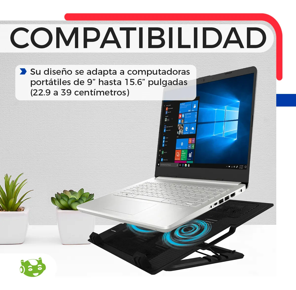 Base Enfriadora para Laptop Antideslizante Negra con 2 Ventiladores | Slim Company
