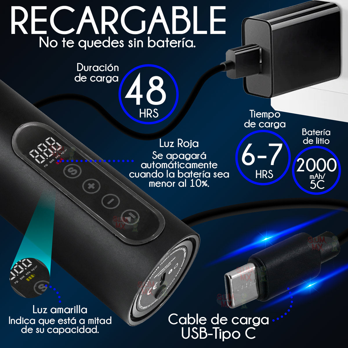 Compresor de Aire Digital USB-C Portátil Modelo C2813 Negro | Slim Company