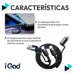 Cable USB-C 4 en 1 Reforzado 60W 1.2m para iPhone Tipo C y Micro USB Negro | Slim Company