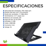Base Enfriadora para Laptop Antideslizante Negra con 2 Ventiladores | Slim Company