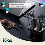 Cable USB-C 4 en 1 Reforzado 60W 1.2m para iPhone Tipo C y Micro USB Negro | Slim Company