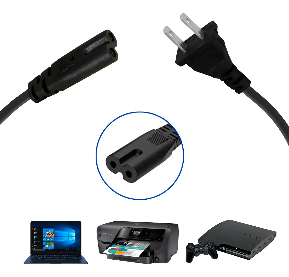 Cable de Corriente Dos Polos para Cargador de Laptop 1.5 m Negro | Slim Company