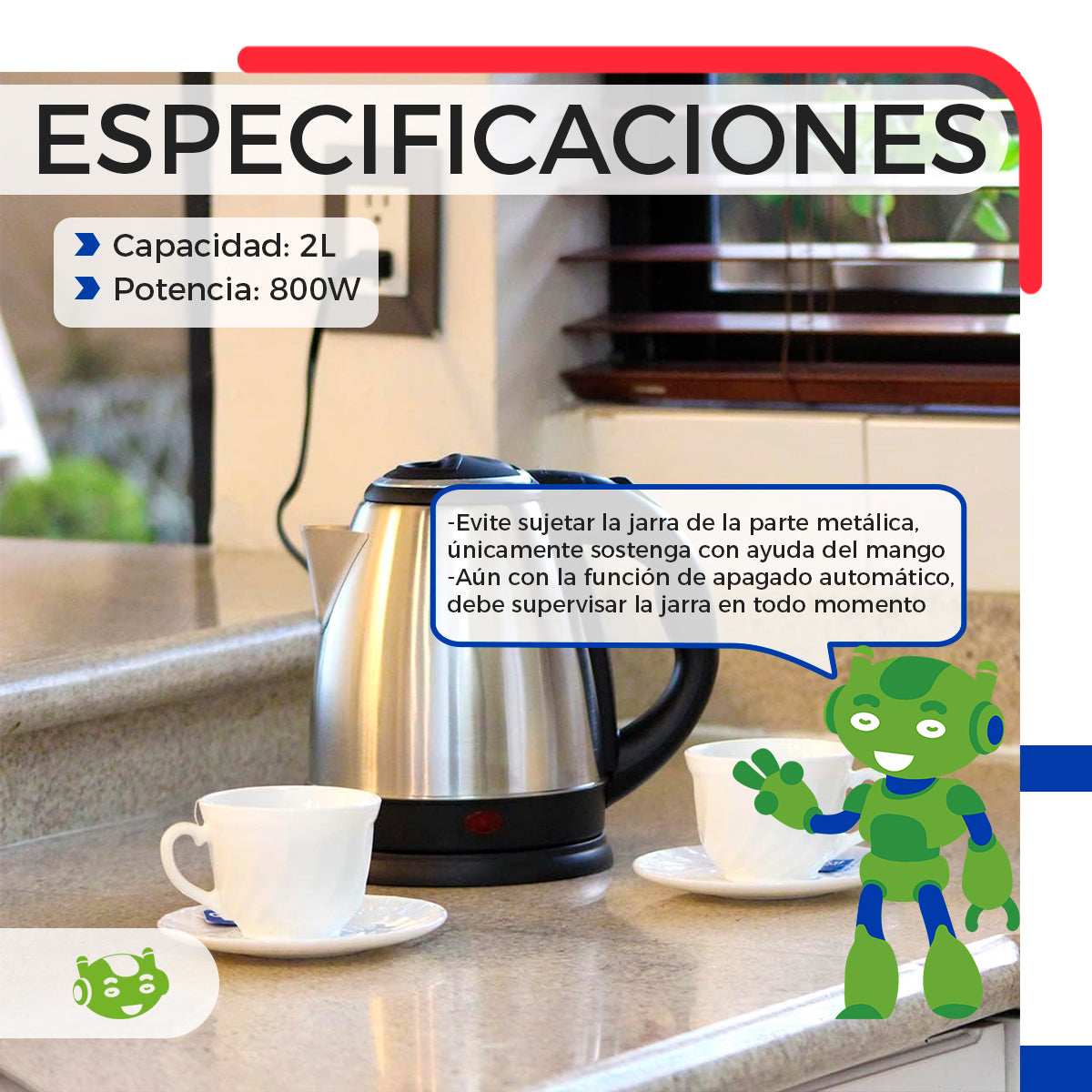Jarra Eléctrica Slim Company 2 L Acero Inoxidable Hervidor para Agua y Café