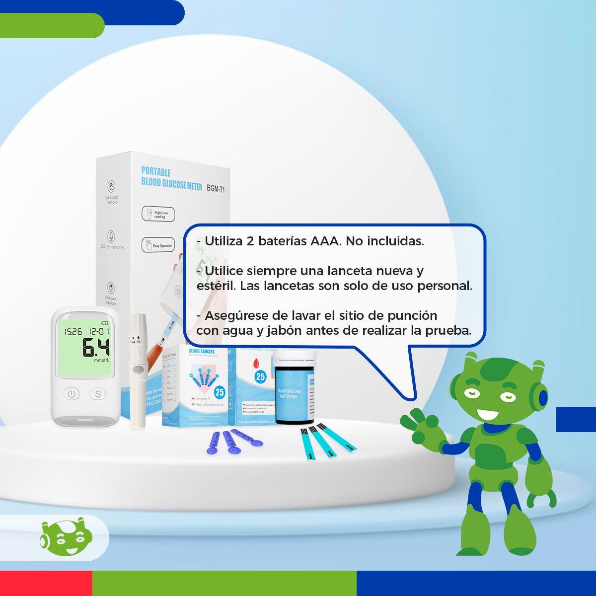 Medidor de Glucosa en Sangre Glucómetro con Tiras Reactivas Blanco | Slim Company