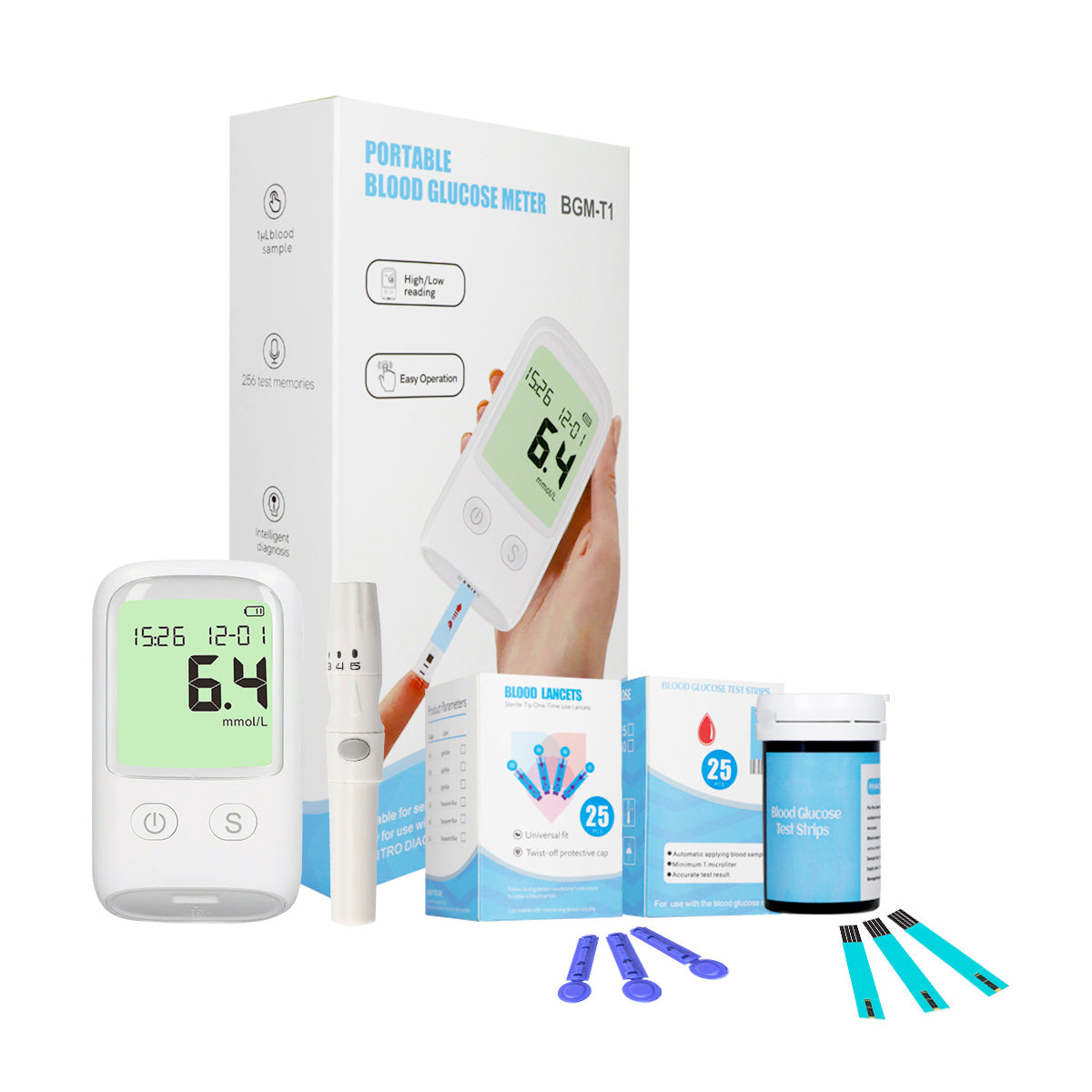 Medidor de Glucosa en Sangre Glucómetro con Tiras Reactivas Blanco | Slim Company