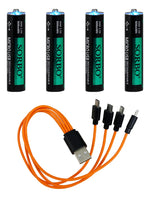 Pilas Recargables AAA Slim Company – Paquete de 4 con Cable de Carga USB