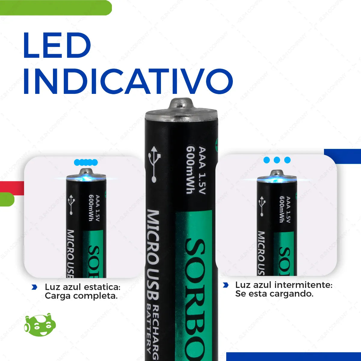 Pilas Recargables AAA Slim Company – Paquete de 4 con Cable de Carga USB