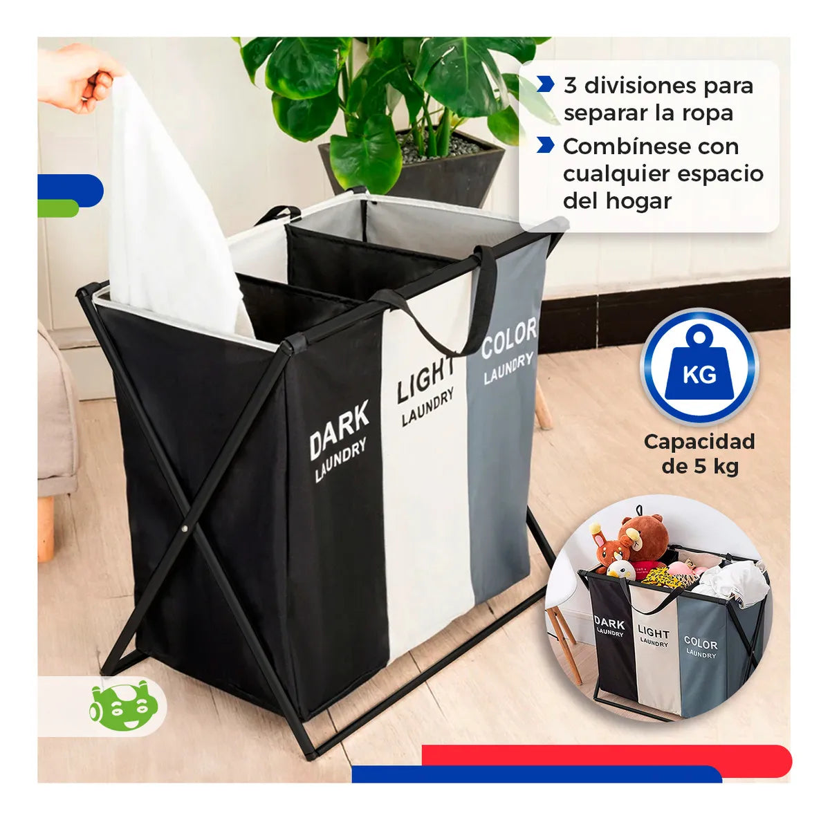 Cesto de Ropa Sucia Organizador de 3 Compartimentos Plegable | Slim Company