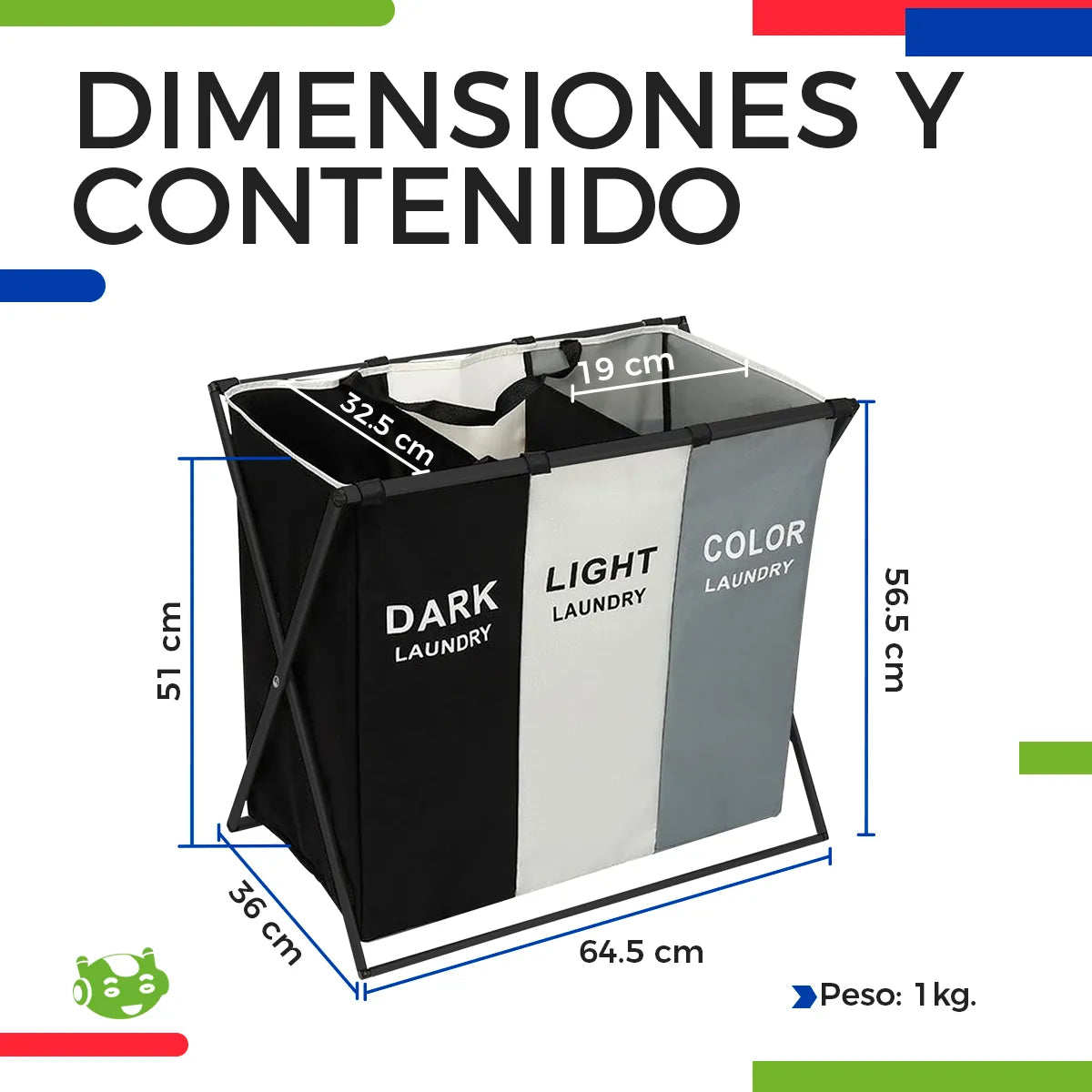 Cesto de Ropa Sucia Organizador de 3 Compartimentos Plegable | Slim Company