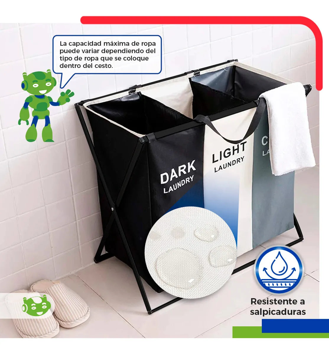 Cesto de Ropa Sucia Organizador de 3 Compartimentos Plegable | Slim Company